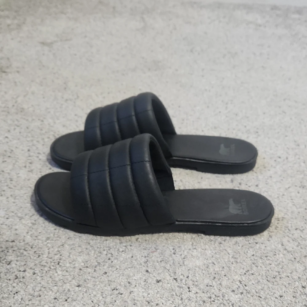 Sorel Ella III Slide Sandals Quilted Leather Slip On Flats Black Size 10.5 - Picture 5 of 14